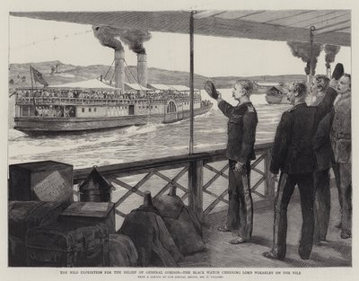 La expedición del Nilo para el alivio del General Gordon, el Black Watch animando a Lord Wolseley en el Nilo de Frederic Villiers